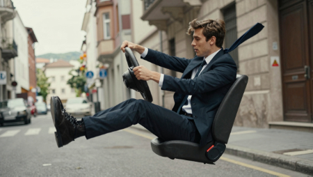 man floating while driving an invisible car generated with Z-Image