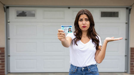 woman holding a drivers license without a car generated with Z-Image